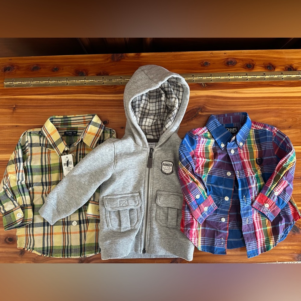 Plaid Button Down Shirts and jacket LOT of 3 for Kids Various Brands